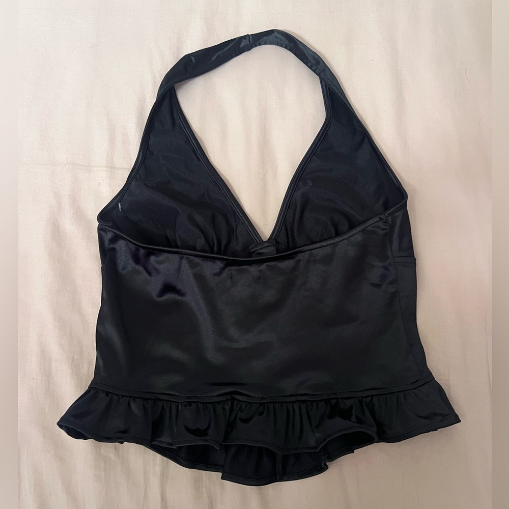 Kimchi Blue Black Satin Halter Top with Embroidered Florals - Picture 4 of 4